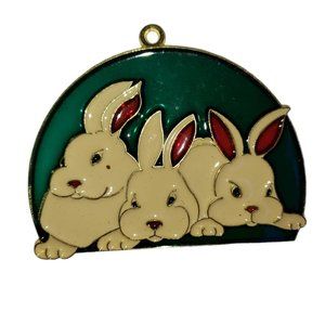 Vintage Handmade Stained Glass Family Of 3 Bunny Rabbits Suncatcher Ornament